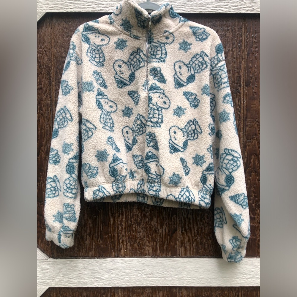 Peanuts 1/4 Zip Fleece Pullover Jacket Snoopy Graphic Size L